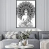 Plakat: Czarno-biały budda na tle mandali