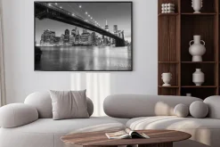 Plakat: Czarno-biały nowy jork z mostem brooklińskim