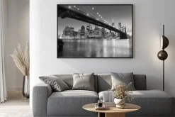 Plakat: Czarno-biały nowy jork z mostem brooklińskim