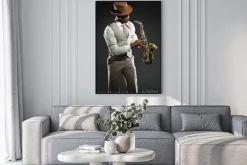 Plakat: Czarny amerykański jazzowy saksofonista. vintage. studio strzał.