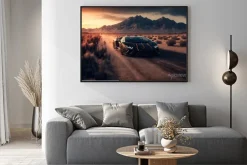 Plakat: Czarny samochód na pustyni