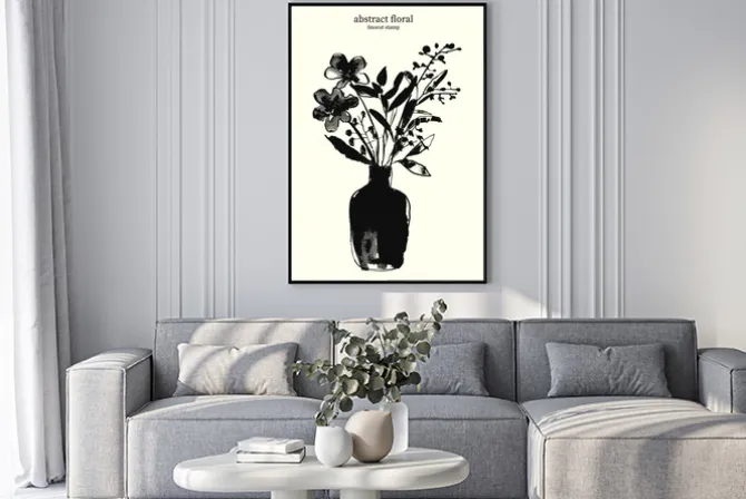 Plakat: Czarny wazon z kwiatami