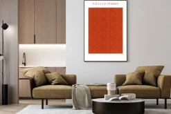 Plakat: Czerwone kwiaty abstrakcyjna kompozycja w stylu morris