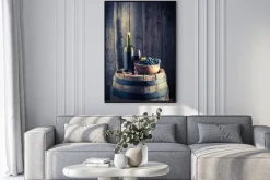 Plakat: Czerwone wino z winogron świeżych na starej beczce