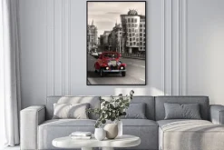 Plakat: Czerwony piękne zabytkowe samochody w pradze