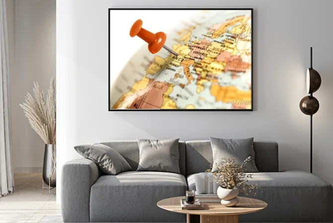 Plakat: Czerwony pin na mapie.