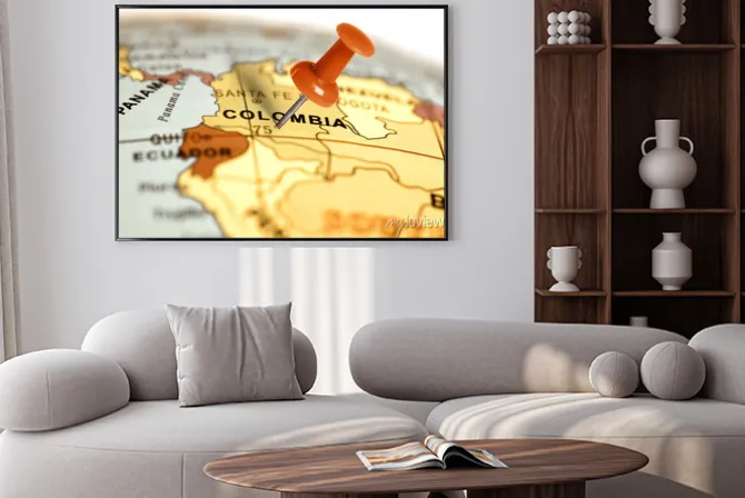 Plakat: Czerwony pin na mapie.