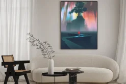 Plakat: Człowiek rozpocząć podróż na krętą drogę do wielkiego drzewa