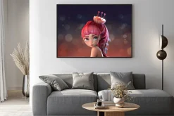 Plakat: 3d digital illustration of red-haired flower girl with big blue