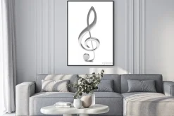 Plakat: 3d klucz wiolinowy na białym