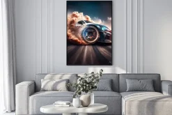 Plakat: 3d rendering , sport car raceing on race track , car wheel drifting