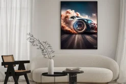 Plakat: 3d rendering , sport car raceing on race track , car wheel drifting