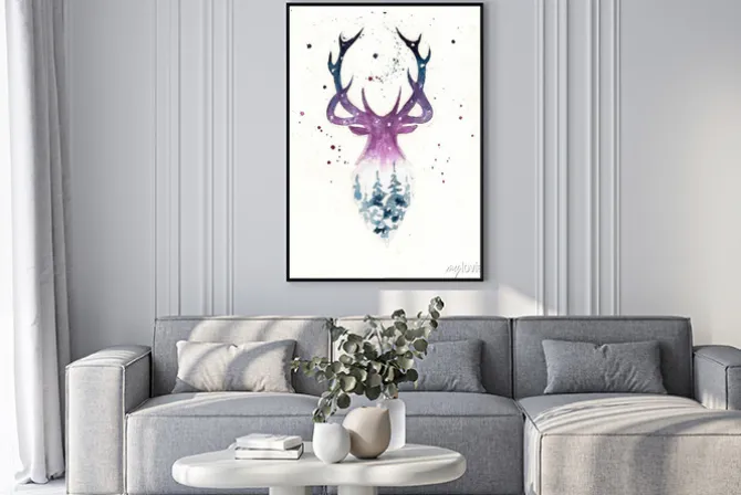 Plakat: Deers christmas illustration of watercolor. greeting card.