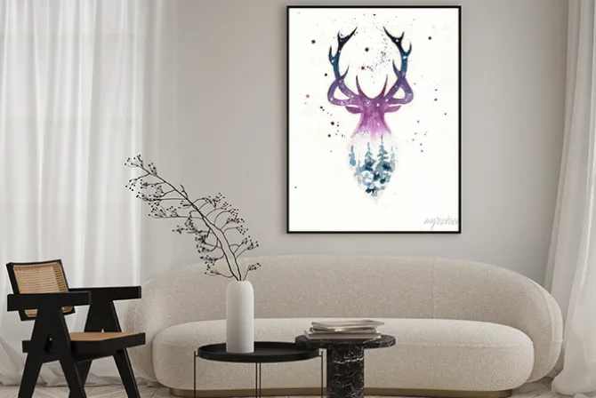 Plakat: Deers christmas illustration of watercolor. greeting card.