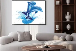 Plakat: Delfiny wyskakujące z wody