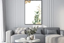 Plakat: Delikatna botaniczna ilustracja z karczochem i gałązką