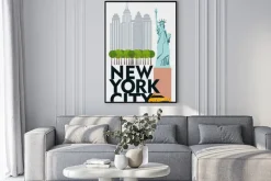 Plakat: Designer poster new york. callage skyscrapers, central park,