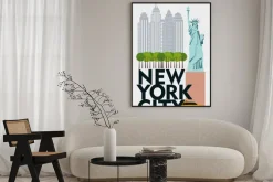 Plakat: Designer poster new york. callage skyscrapers, central park,