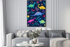 Plakat: Dinozaury śliczne dzieci wzór dla dziewcząt i chłopców, kolorowe