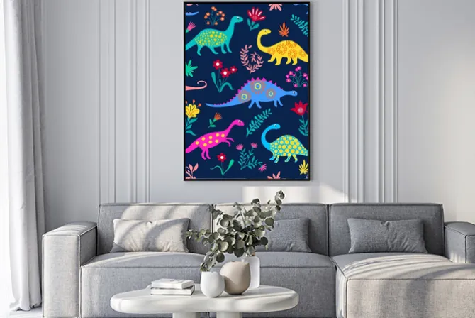 Plakat: Dinozaury śliczne dzieci wzór dla dziewcząt i chłopców, kolorowe