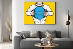 Plakat: Disguised comic book hero adult man under cover opening his shirt