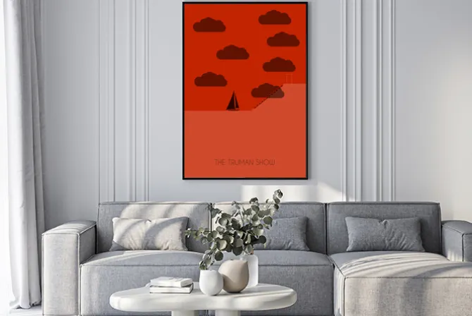 Plakat: Łódka na wodzie z napisem the truman show