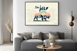 Plakat: Double exposure effect buffalo bison silhouette with mountains