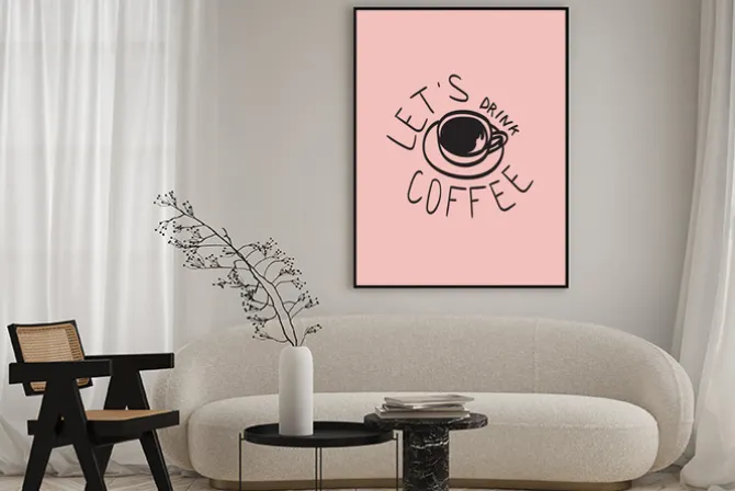 Plakat: Drink coffee minimalistyczny wzór z kawą