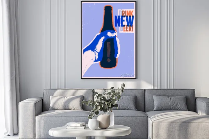 Plakat: Drink new beer! typographic vintage grunge style beer poster.