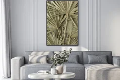 Plakat: Dry tropical exotic palm leaves on white background. flat lay,