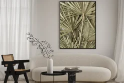 Plakat: Dry tropical exotic palm leaves on white background. flat lay,