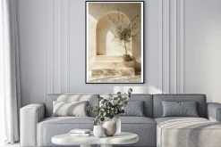 Plakat: Drzewko oliwne w donicy na kamiennych schodach