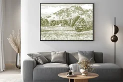 Plakat: Drzeworyt styl ilustracji z farmy i stodole z góry w tle.