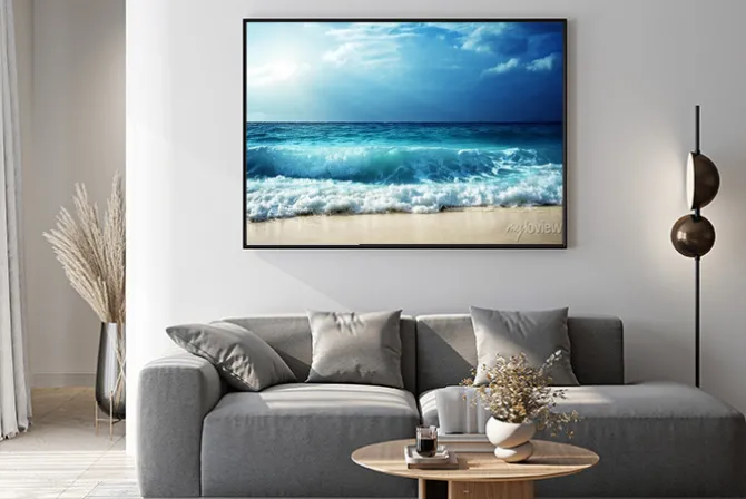 Plakat: Duże fale na plaży z piaskiem