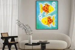 Plakat: Dziecięcy rysunek dwóch złotych rybek