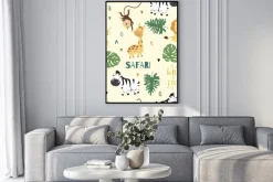 Plakat: Dziecięcy wzór safari z lwem zebrą i żyrafą