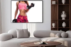 Plakat: Dziewczyna fitness z hantlami