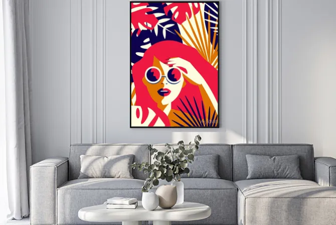 Plakat: Dziewczyna w okularach w stylu pop art