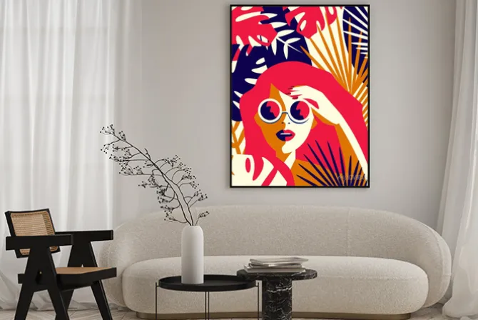 Plakat: Dziewczyna w okularach w stylu pop art