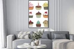 Plakat: Dziewięć cupcakes. ilustracji wektorowych z dziewięciu pysznych