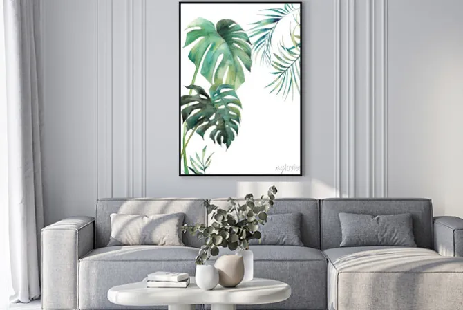 Plakat: Egzotyczne liście monstery i palmy