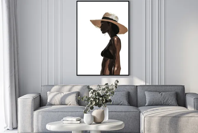 Plakat: Elegancka ciemnoskóra kobieta w stylowym kapeluszu