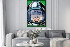 Plakat: Emotikon emotikon smutek twarz człowieka astronautą retro