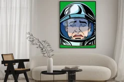 Plakat: Emotikon emotikon smutek twarz człowieka astronautą retro