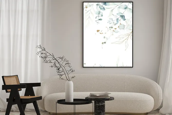 Plakat: Eukaliptus i złotawe elementy