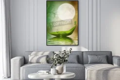 Plakat: Fantasy liści łodzi w jeziorze w nigth