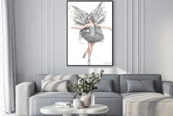 Plakat: Fantazi ilustracja baleriny zimy czarodziejka z srebnymi skrzydłami