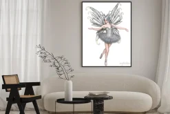 Plakat: Fantazi ilustracja baleriny zimy czarodziejka z srebnymi skrzydłami