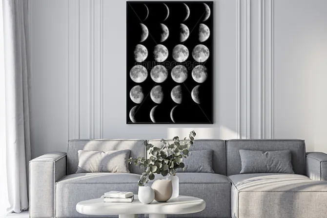 Plakat: Fazy księżyca na czarnym tle