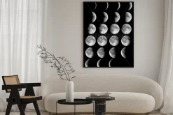 Plakat: Fazy księżyca na czarnym tle